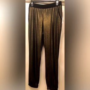 Size Medium Metallic Joggers With Black-Knit Outlining Pockets & Waistband
